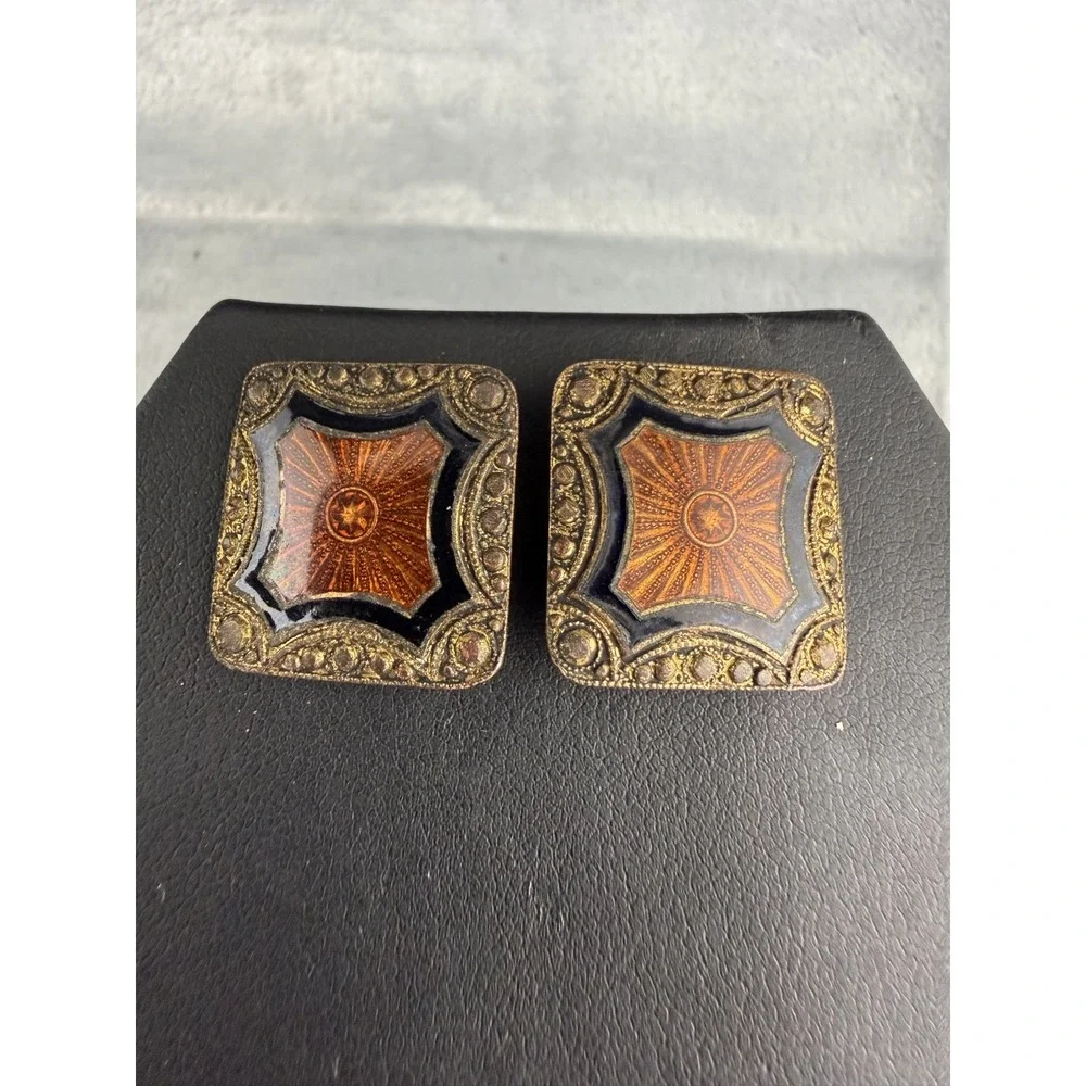 Vintage Women’s Buckle Set Art Deco Inspired Gold Tone Enamel